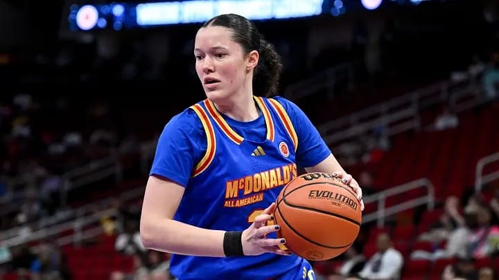 Berry Wallace in a blue McDonald's All American jersey holding a basketball
